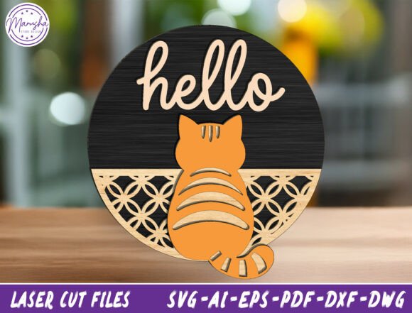 Download Cat Welcome Door Sign Laser Cut File Svg - Cut file Collection