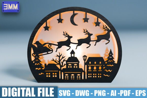 Download 3D Santa Sleigh Lantern Laser Cut File - Cut file Collection