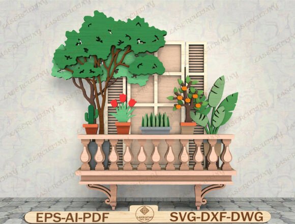 Download Balcony Garden Wall Art Laser Cut File - Cut file Collection